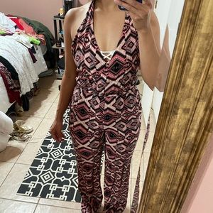 Tribal halter jumpsuit with low back